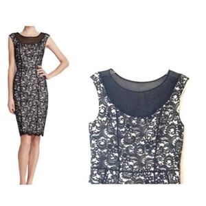 Vera Wang LUXURY high‎ end LACE Black & White Cocktail Dress Semi Formal Sz 10